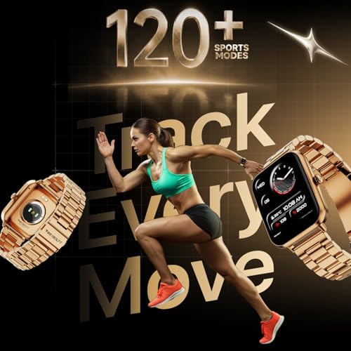 Image of Fire-Boltt Ninja Blaze Smart Watch, Stainless Steel Strap & Steel Body, 1.83 inch Display Bluetooth Calling Built-in Mic & Speaker, 120+ Sports Modes, Smartwatch for Man and Woman Imperial Gold