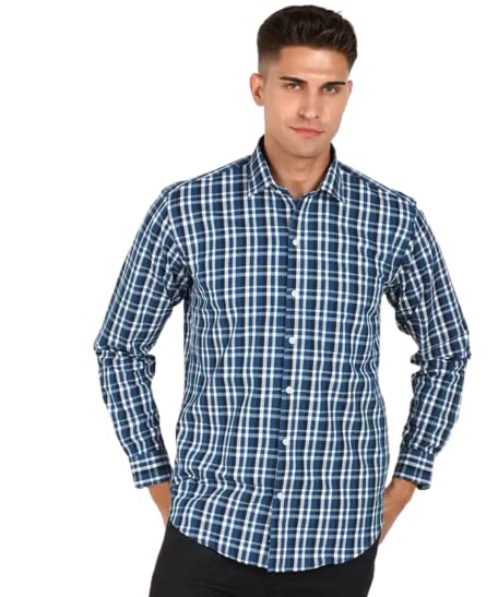 Image of ARDYN Slim Fit Checkered Spread Collar Casual Shirt for Men