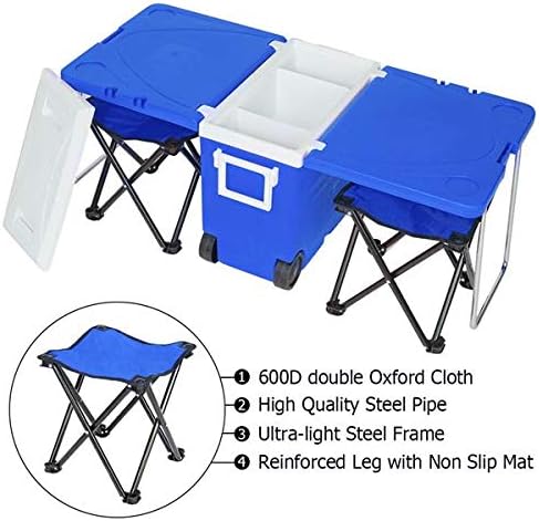 Miniatura 4 de Enfriador de bebidas con aislamiento multifunción cálido, picnic camping al aire libre con mesa y 2 sillas plegables portátiles de pesca con bolsa