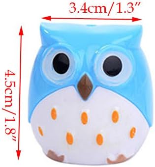 Miniatura 3 de yueton paquete de 4 sacapuntas de pluma con agujeros dobles, en diseño de búho lindo de caricatura animada, premio escolar de papelería creativa