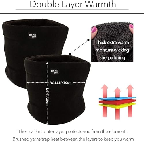 DG Hill Winter Neck Warmer - 2 Pack Face Mask Cold Weather - Neck Gaiter for Men Women Thick Thermal Fleece Lined Ski Outdoor