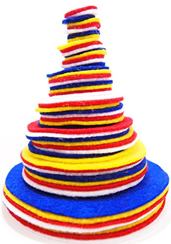 Image of Playfully Ever After Blue, Red, White & Yellow Craft Felt Circles (Mixed Size Pack - 56pc)