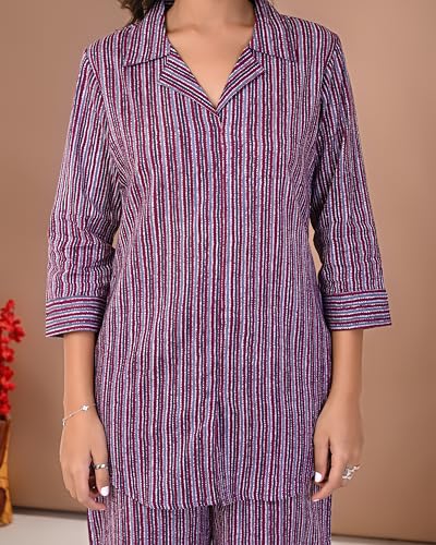 Image of KANNAHI Pure Cotton Paisley Jaipuri Printed Women Night Suit Top & Pyjama Set for Girls & Womens