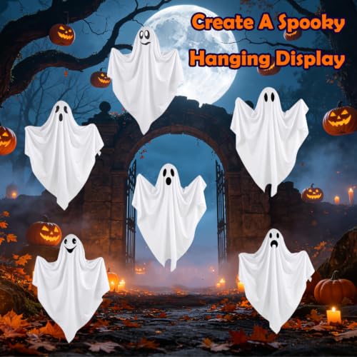 Plamerx 6 Pcs Halloween Hanging Ghosts, 27.5'' Flying Ghost for Outdoor Front Yard Porch Patio Lawn Garden Trees Holiday Party Décor Halloween Decorations - image 4