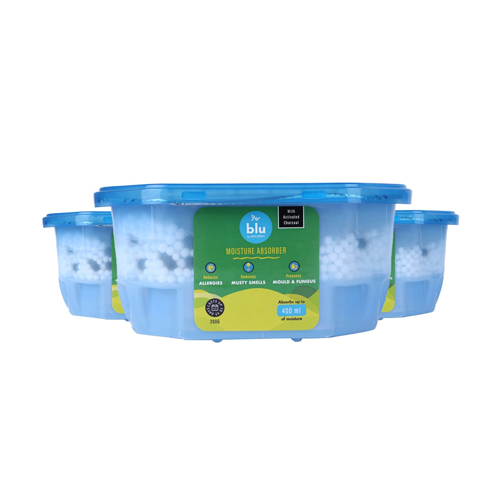 ABSORBIA BLU Moisture Absorber with Activated Charcoal | 400ml Capacity | Blue | Continuous Operation | Dehumidifier for Small Storage Spaces | Fights Moisture, Mould, Fungus & Musty Smells-image-13