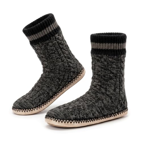 Image of Cozylook Mens Slippers Soft Sole Non Slip Fleece Lined Slipper Socks | High shaft knit upper, warm sherpa interior, cushioned underfoot comfort, grippy bottom for winter home, dorm and travel