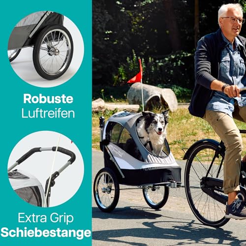 InnoPet® Sporty Trailer Pet Stroller Dogtrailer klappbar faltbar Hundebuggy Hundewagen wandelbar Fahhradanhänger für Hunde Luftreifen inkl. Regenhaube