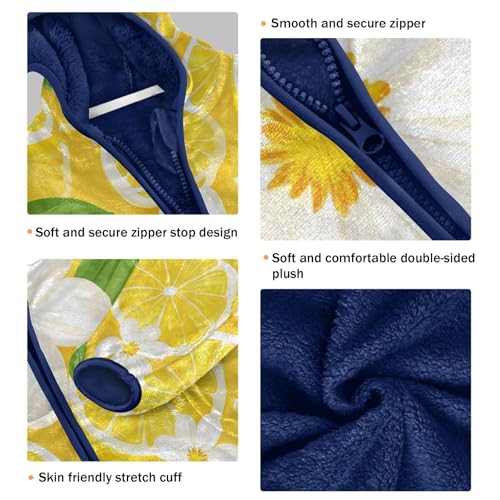 Lemon Slice Flower Pattern Toddler Fleece Jacket Girl Boys Hooded Fleece Jacket Coat Warm Outwear Zip-up 3-10T3