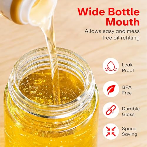 Image of Glass Olive Oil Dispenser Bottle with Silicone Brush Droper Silicone Dropper Measuring Oil Dispenser Bottle for Kitchen Cooking Baking BBQ (Pack of 1, 180 ml)