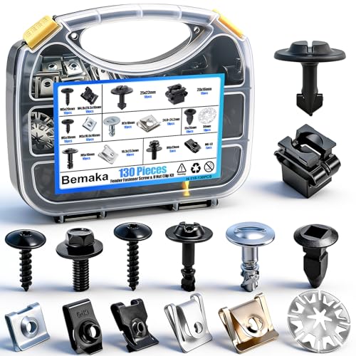 Image of 130Pcs Fender Fastener Screw & U Nut Clip Kit, Automotive Clips Fasteners Assortment, Universal Car Body Clips and Screws for Bumper Fender Trim Panel Engine Under Cover