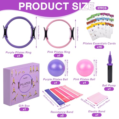 Pilates Ring Ball Equipment Kit - 27Pcs, 12" & 14" Magic Circle Workout Rings, 9.8" Exercise Balls, Workout Cards, Resistance Bands, Women Yoga Essentials Set for Beginners, Home Reformer Accessories — view 2