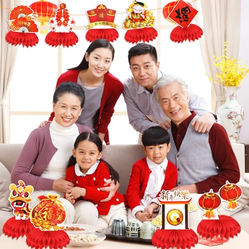 Lanterne 3D Nouvel An chinois en nid d'abeille robuste pour centre de table - 6