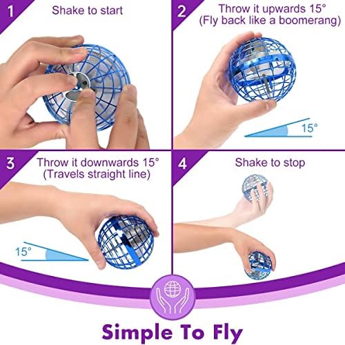 Flying Ball Toys, Hover Ball Magic Flying Ball for Kids Adult, Boomerang Spinner Drone Space Toy Mini Drone Flying Spinner Ball With 360° Rotating RGB Lights Outdoor Indoor UFO Toys (Blue)