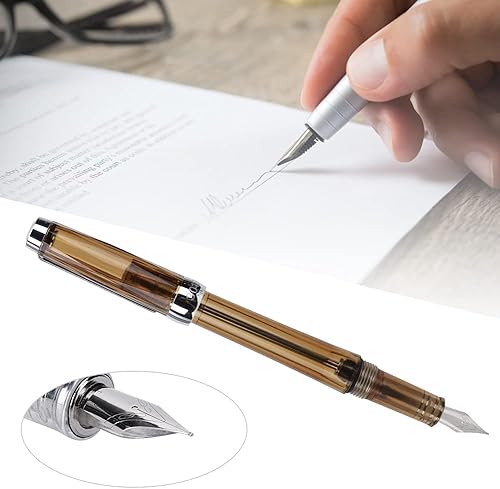 Miniatura 6 de TOPINCN Pluma estilográfica de gran capacidad Pluma de escritura de negocios transparente Suministros escolares de oficina Punta de 0.020 in Resina