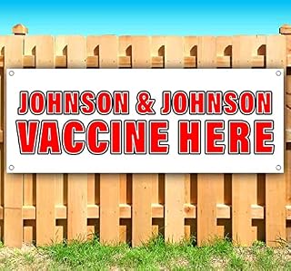 Vaccine Here J&J Banner 13 oz | Non-Fabric | Heavy-Duty Vinyl Single-Sided With Metal Grommets