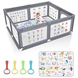 Voovc Premium Baby Playpen with Mat, 71x60 Inches Extra Large Playpen for Babies and Toddlers, Indoor & Outdoor Activity Center, Safety Baby Play Pen with Gate Prints