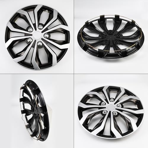 Image of 16 inch Hubcaps Set of 4, Silver with Black Wheel Covers, Universal ABS Snap-On Hub Caps for 16 inch Wheels, Car SUV Truck Wheel Rim Covers, Car Replacement Exterior Accessories