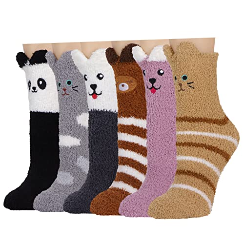 Image of Toes Home Fuzzy Socks for Women, 6 Pairs Cozy Winter Fluffy Slipper Socks