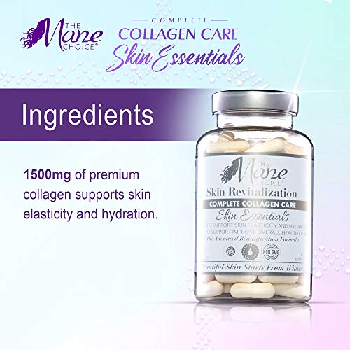 the mane choice - complete collagen care skin essentials - helps support skin elasticity hydration and overall skin health - fine line and wrinkle control - 1500mg of premium collagen 90 capsules