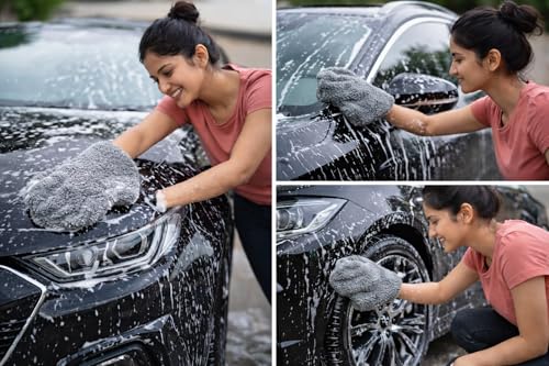 Image of Microfiber Wash Mitt | Scratch-Free Car Wash Glove, Ultra-Soft & High Absorbency for Cars, SUVs & Bikes | 894200