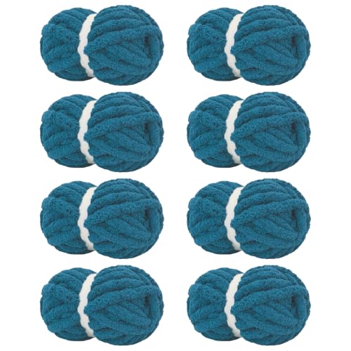 Image of Chunky Yarn for Hand Knitting Soft Jumbo Bulky Fluffy Chenille Yarn for Crocheting Blanket Scarf DIY 8 Pack (Teal, 28yds, 8 Ounces Each)