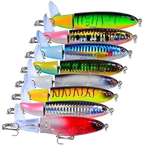 Sue-Supply Surface bait, piece wobbler artificial bait propeller fishing lure hard bait hard lure fishing tackle fishing lure, whopper plopper, 14.5 cm (8 pieces) Cover