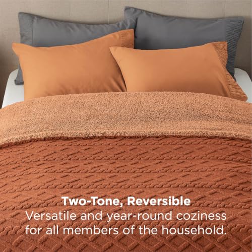 Bedsure Sherpa Fleece Blanket, Cable Jacquard Tufted, Warm, Orange, Queen by Bedsure - Used condition - Image 2