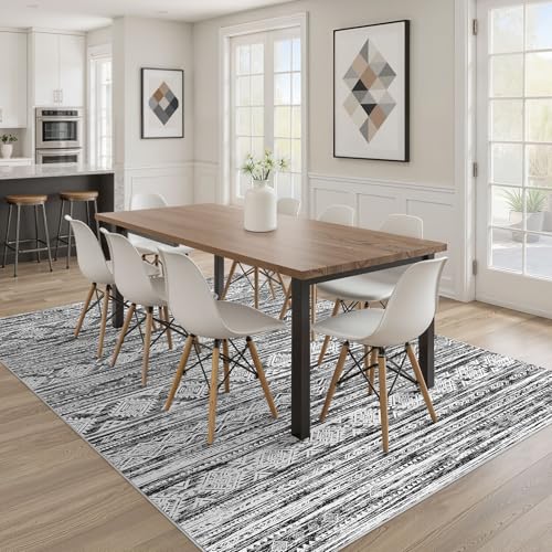 Nakagishi 5x7 Area Rugs Living Room: Washable Large Neutral Soft Rug Stain Resistant Non-Slip Carpet for Men Modern Home Enthusiasts Aged 25-45 - High Traffic Areas - Bedroom Office- Black White