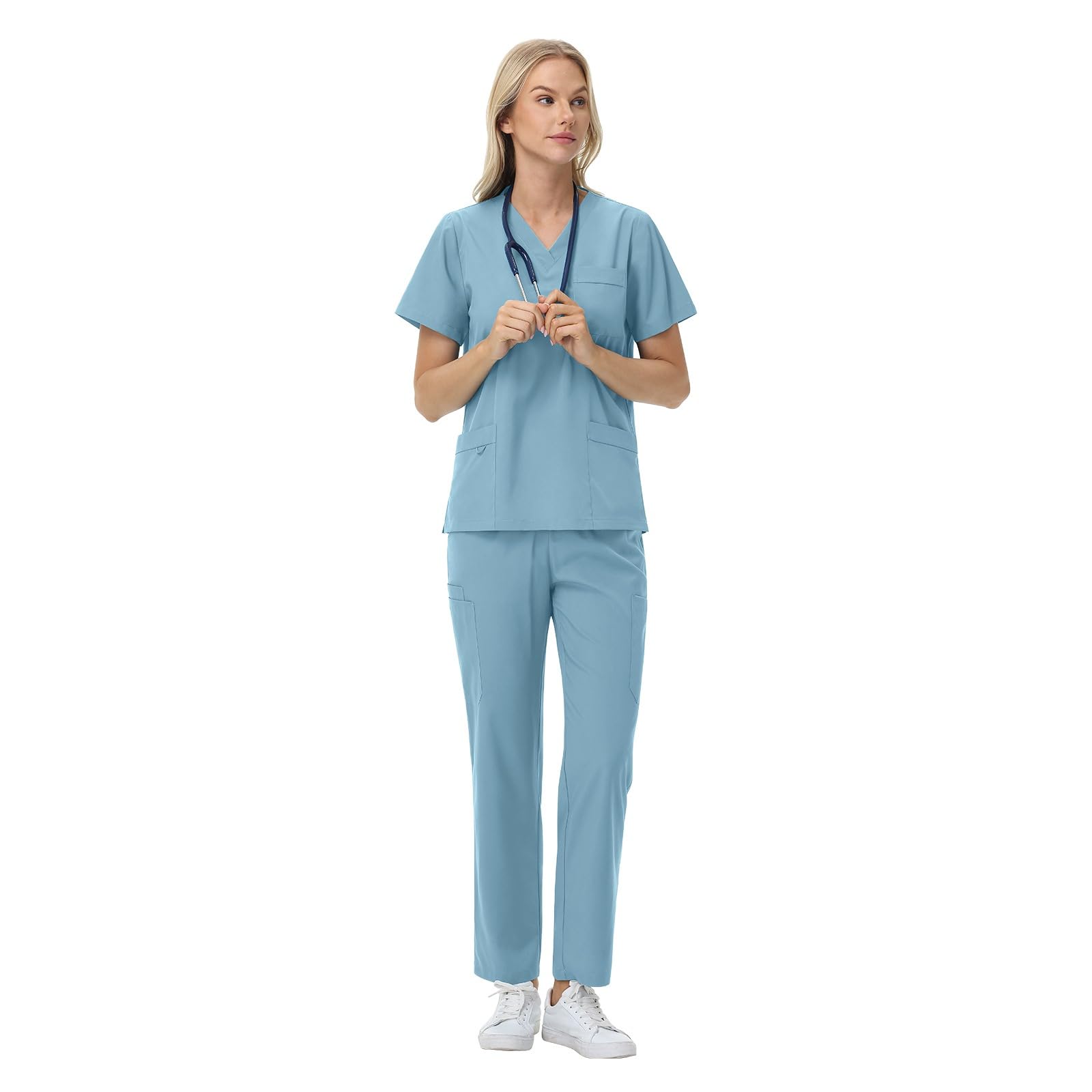 VIOALI Women's Scrubs for Women V-neck and Straight Leg Pants Medical Uniforms Stretchy