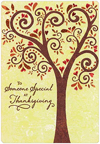 Designer Greetings Brown Tree with Swirling Branches and Heart Shaped Leaves Thanksgiving Card for Someone Special