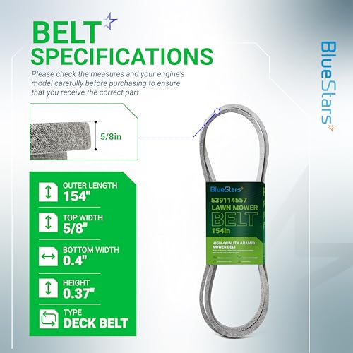 Image of BlueStars 539114557 Mower Drive Belt | Aramid Cord | 154 inch x 0.63 inch | For 52 inch and 54 inch Deck Husqvarna Z254 RZ5424 RZ5426 Poulan Jonsered Dixon Replaces Husqvarna 539114557 Exmark 1-653368 653368