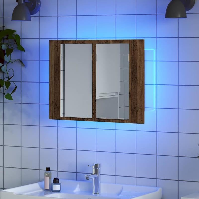 Eleganz - Armario con espejo de aspecto de madera envejecida 60x12x45 cm para cuarto de baño - Madera y cristal - Armario de baño moderno con iluminación - Elegante y práctico
