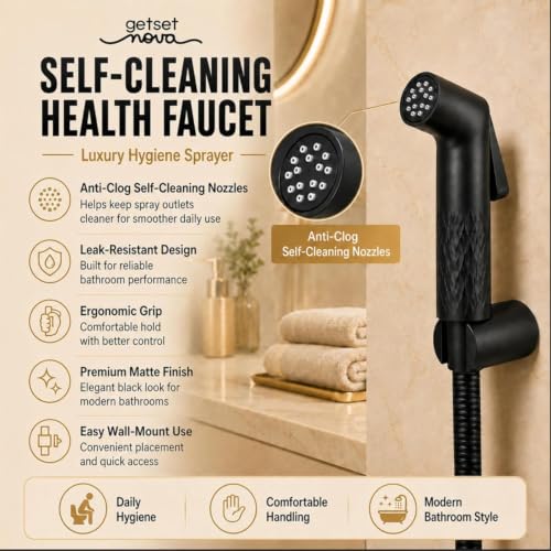 Image of Jet Spray Pipe for Toilet 1.5 Meter, Health Faucet Replacement Hose, Leak-Proof Flexible Stainless Steel Bathroom Hose, Universal Bidet Spray, Easy Install. (ZeroBlock Black Gun Only)