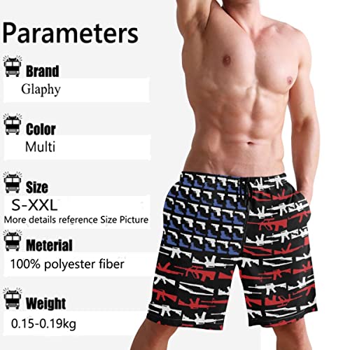 Glaphy American Flag And Gun Pattern Men's Beach Shorts Swim Trunks Quick Dry Swim Shorts For Men, S M L Xl Xxl #TOP2