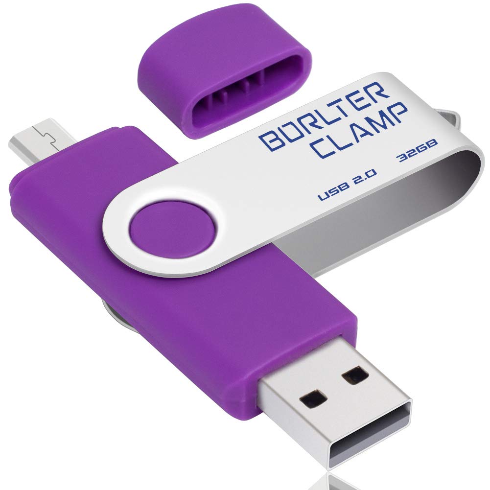 BORLTER CLAMP USB Flash Drive Dual Port Memory Stick, OTG Swivel Thumb Drive with Micro USB Drive Port for Android Smartphone Tablets & Computer 32GB purple TGX-us-silvery micro 2.0-purple-32g