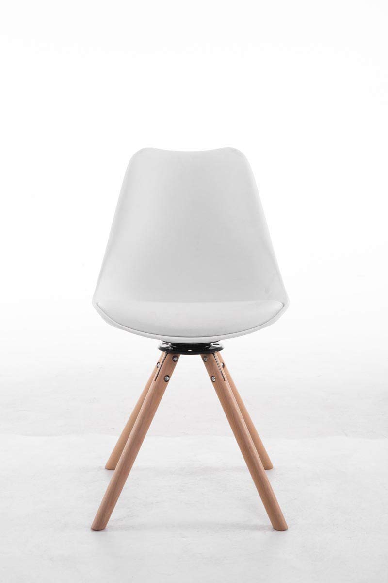 CLP Chaise Visiteur Design Retro TROYES Rond- Chaise de Salle à Manger Rembourré Revêtement en Similicuir Piétement en Bois Forme Ronde - Assis | Couleur Blanc Couleur du Cadre Natura
