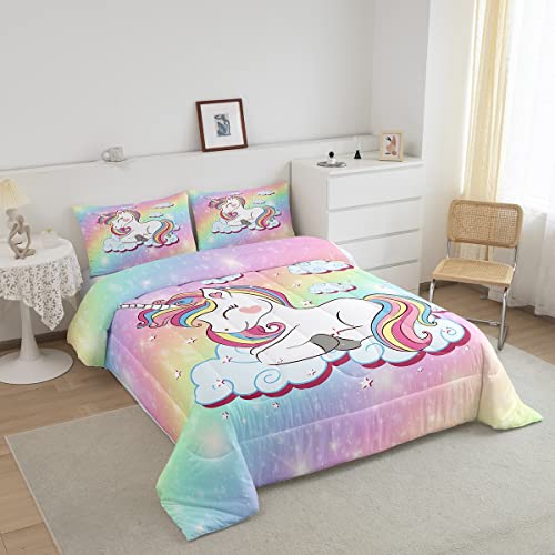 Conjunto de edredom infantil unicórnio arco-íris para meninas lindo conjunto de edredom de unicórnio