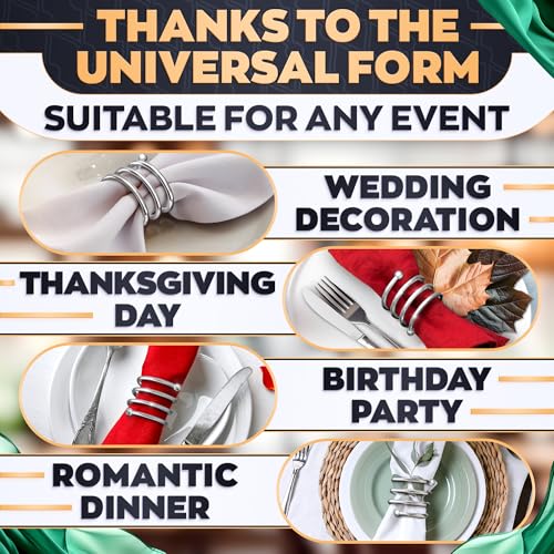 Image of Silver Napkin Rings Set of 8 - Elegant Easter Napkin Ring Holders, Sturdy Metal Holiday Table Decor for Weddings, Parties and Family Dinners, Great Kitchen Gifts Idea for Hosts and Seasonal Holidays