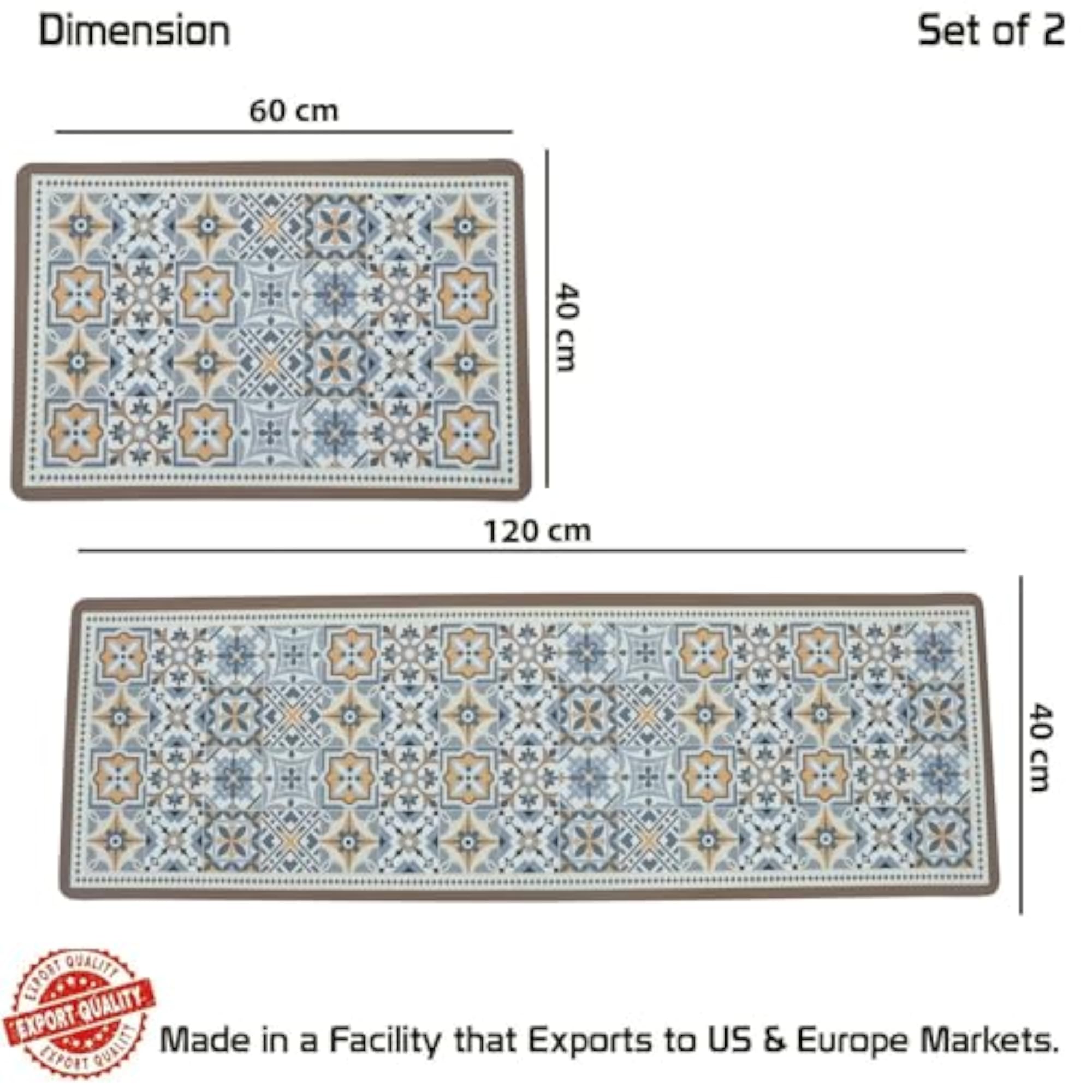 Rubber Kitchen Mats for Floor Set of 2 Pcs, Non-Skid