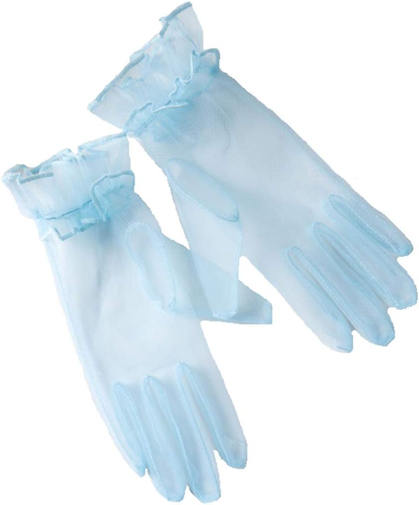 Women's Summer Tulle Gloves Pleated Ruffle Full Finger Wrist Length Opera Party Gloves