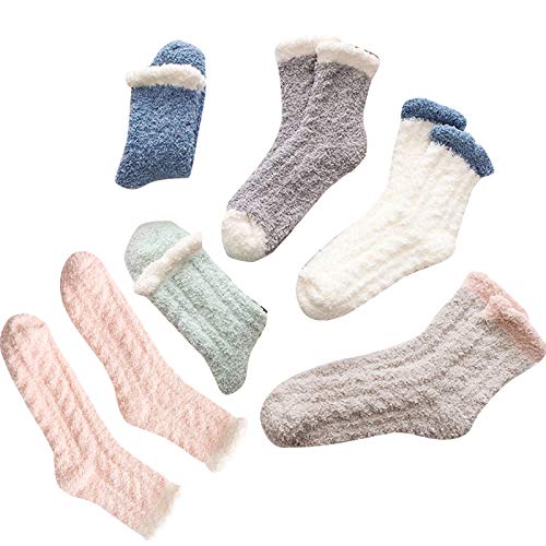 Lot de 6 paires de chaussettes moelleuses pour femme - Douces - Thermiques - Antidérapantes - En polaire corail - Pour dormir, maison Cover