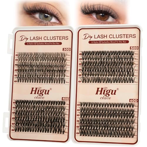 Higu clace Wimpern-Extensiones,30D+40D+50D+60D Lash-Extension-Set, Wimpern-Extensions-Set-7-tage halt mit Applikator und Wimpernkleber und Versiegelung