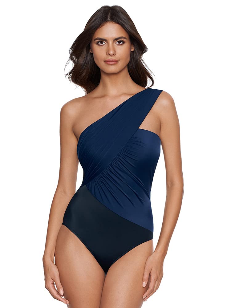 MagicSuit Womens Swimwear Solid Colorblock Goddess One Shoulder Underwire One Piece Swimsuit