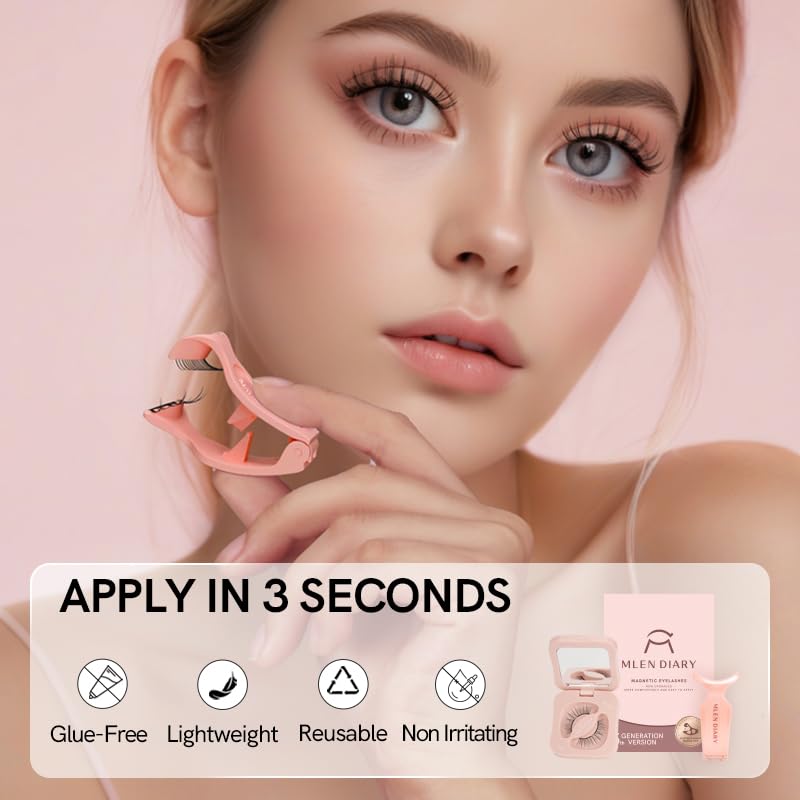 Magnetic Eyelashes with Applicator Natural Reusable Soft Magnetic Lashes Without Eyeliner, Glue-free False Eyelashes Lightweight, Waterproof, Easy to Wear, No Makeup Remover Required(Beauty Style)