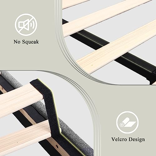 Ipormis King Size Bed Frame With Geometric Wingback Headboard, Upholstered Platform Bed Frame With Solid Wood Slats, 8" Storage Space, No Box Spring Needed, Easy Assembly, Light Gray #TOP7
