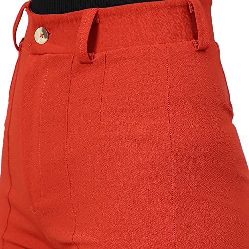 Image of KOTTY Women Polyester Blend Orange Solid Trousers(Red Orange,30)