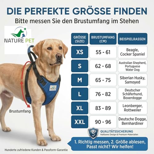 Nature Pet Tragehilfe für Hunde Vorne - Tragegurt als Treppenhilfe & Gehhilfe - Ideal für ältere, kranke oder operierte Vierbeiner - Hunde-Hebegurt für Mobilität (L, Blau)