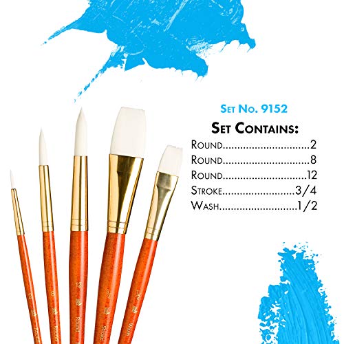 Princeton Real Value, Series 9100, Paint Brush Sets For Acrylic, Oil & Watercolor Painting, Syn-White Taklon (Rnd 2, 8, 12, Stroke 3/4, Wash 1/2) #TOP2