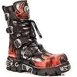  New Rock Rocker Newrock 591 S1 Schwarz Mit Roter Flamme Motorradfahrer Biker-Unisex-Stiefel metallischer Reaktor Goth Emo Punk Biker Unisex Boots (12 UK / 46 EU)