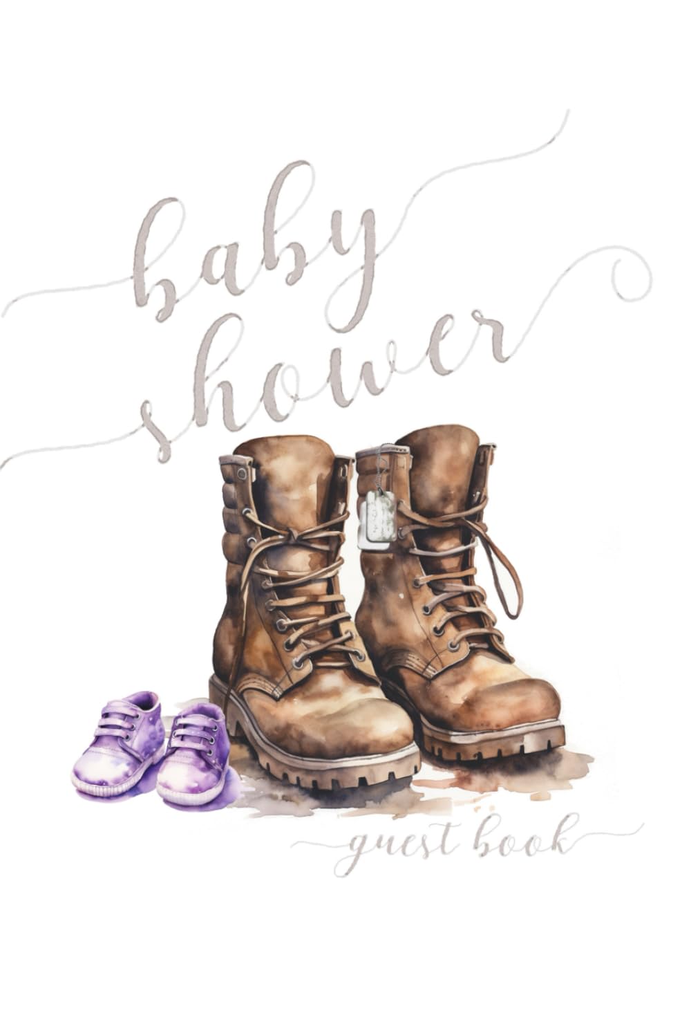 Livre d'or baby shower militaire violet avec prédictions et carnet de cadeaux